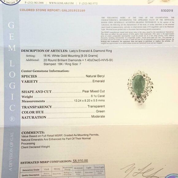 Diamond Emerald Ring 7.50 TCW 18 KT GIA Certified $8,950 915169 - Picture 9 of 10